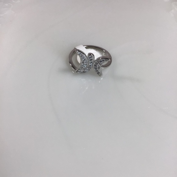 Sparking Pave Cubic Zirconia Silver Butterfly Ring - Size 10 - Picture 4 of 5